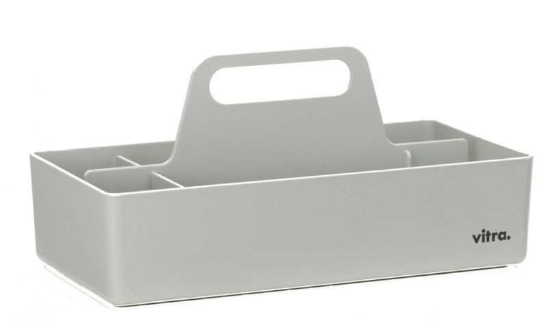 Vitra Toolbox RE, graue Organisationsbox mit Tragegriff und Fächern für Büro, Werkstatt oder Zuhause.